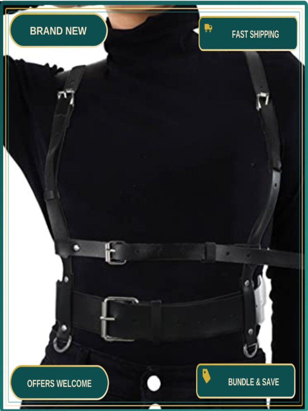 Punk PU Leather Body Harness Belt Chain Adjustable Gothic Waist